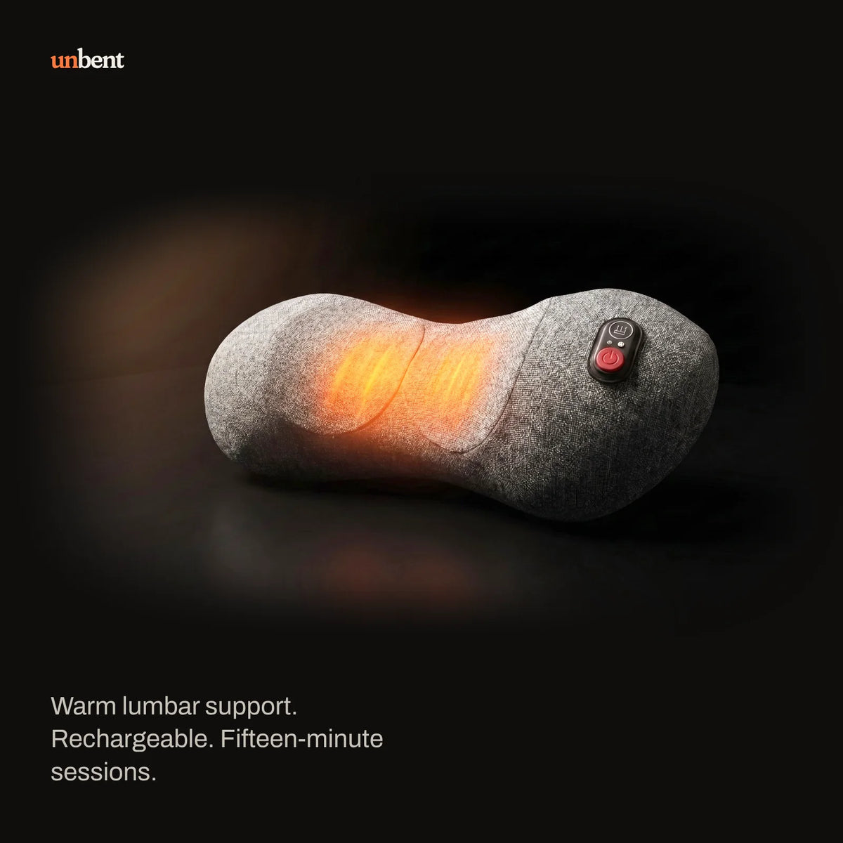 Unbent warm lumbar support, rechargeable, with fifteen-minute sessions